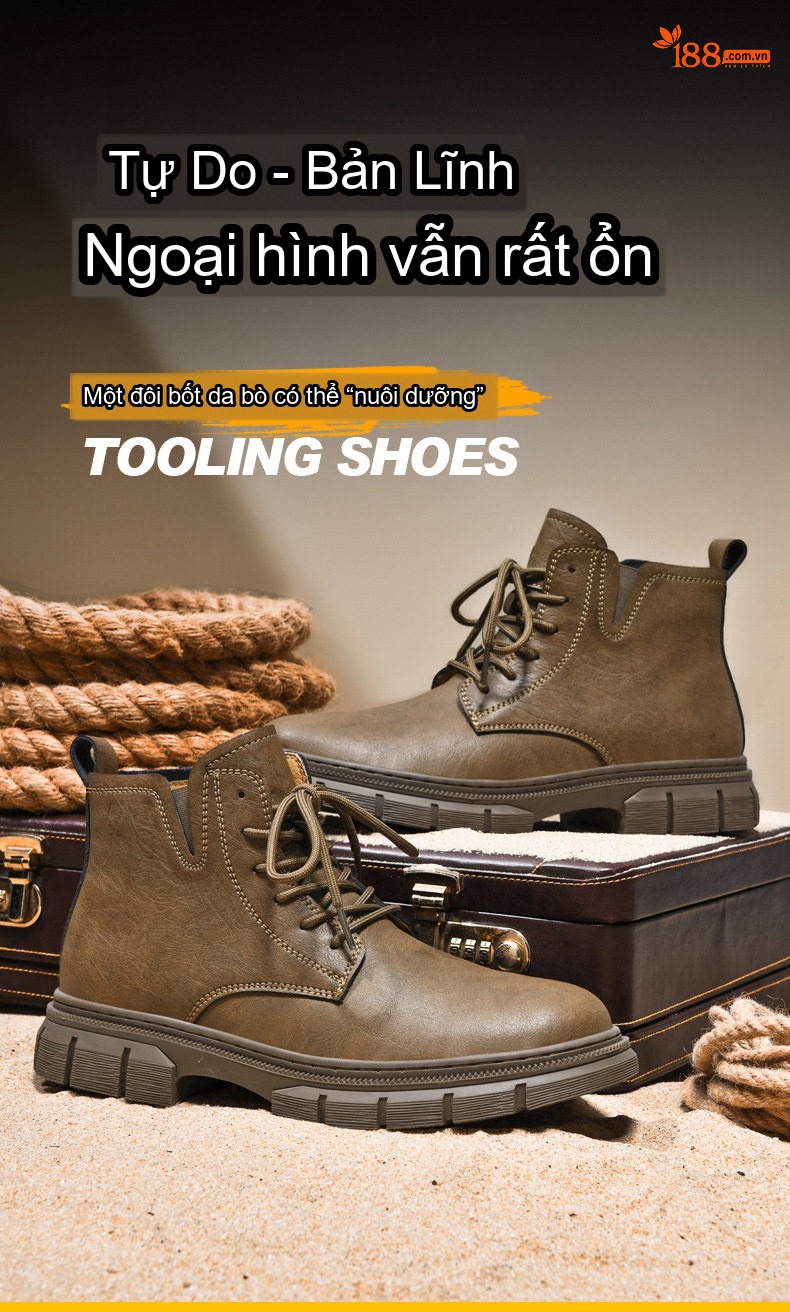 Giày Boot Martin Nam Cổ Cao Da Mờ Chiều Cao Đế Khoảng 3cm Màu Đen, Nâu chi tiết 1
