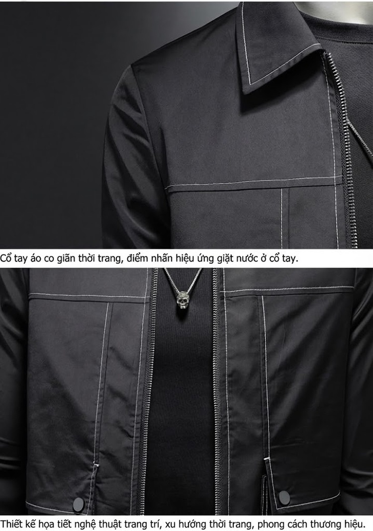 Áo Khoác Nam Cổ chữ Vest Viền Chỉ Nổi Phong Cách Casual Màu Đen chi tiết 10