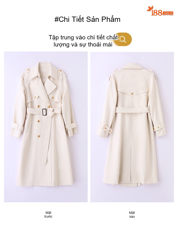 Áo Khoác Mangto Nữ Dáng Dài Thắt Eo Màu Be, Đen, Nâu chi tiết 35