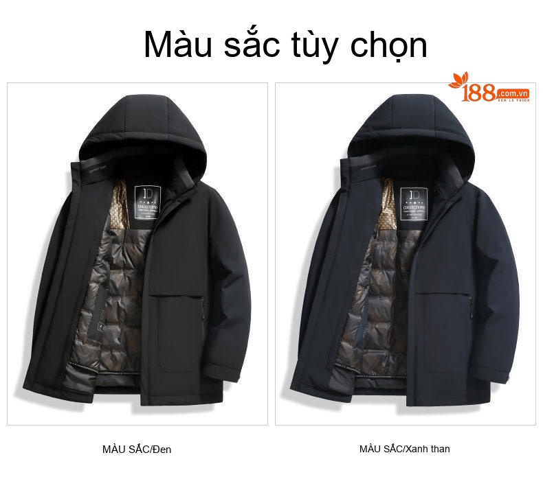 Áo Khoác Phao Nam Dày Dặn 3 Trong 1 Có Mũ Trùm Đầu Chống Gió Giữ Ấm Màu Đen chi tiết 20