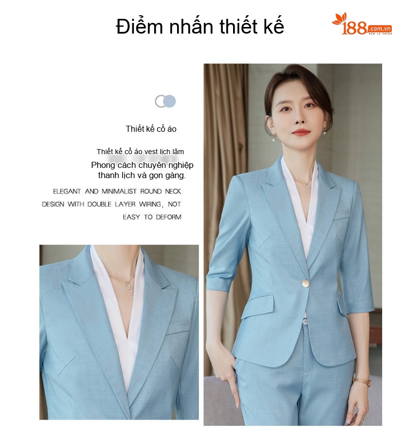 Bộ Vest Công Sở Nữ Tay Lỡ Phong Cách Hàn Quốc Màu Xám, Xanh Dương, Hồng, Nâu chi tiết 6