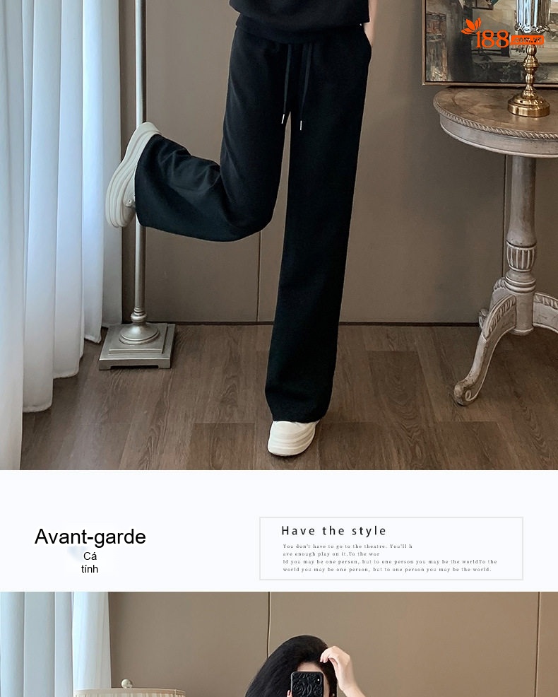 Bộ Đồ Nữ Áo Hoodie và Quần Dài Dáng Rộng Lót Lông Dày Dặn Phong Cách Hàn Quốc Màu Đen chi tiết 11
