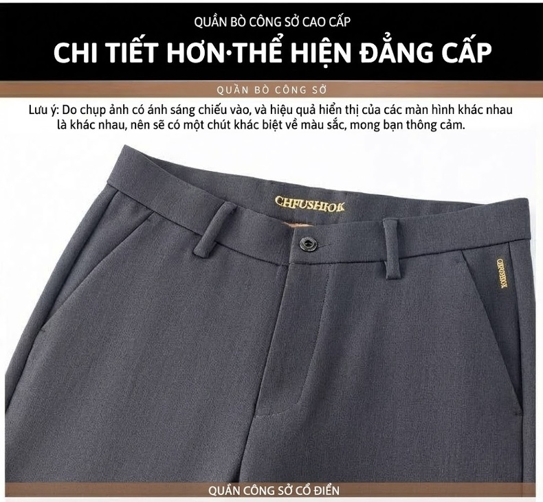 Quần Tây Nam Ống Đứng Rộng Vừa Vải Pha Len và Tơ Tằm Cao Cấp Màu Đen, Xám chi tiết 23
