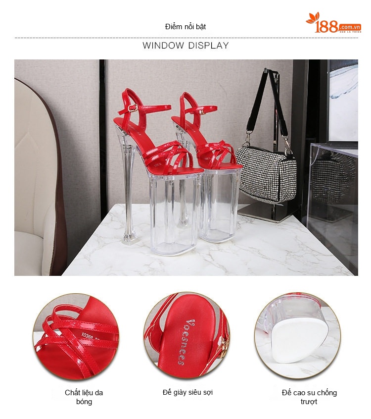 Giày Sandal Cao Gót Nữ Quai Ngang Gót Cao 26cm Màu Đen, Đỏ, Trắng, Hồng... chi tiết 4
