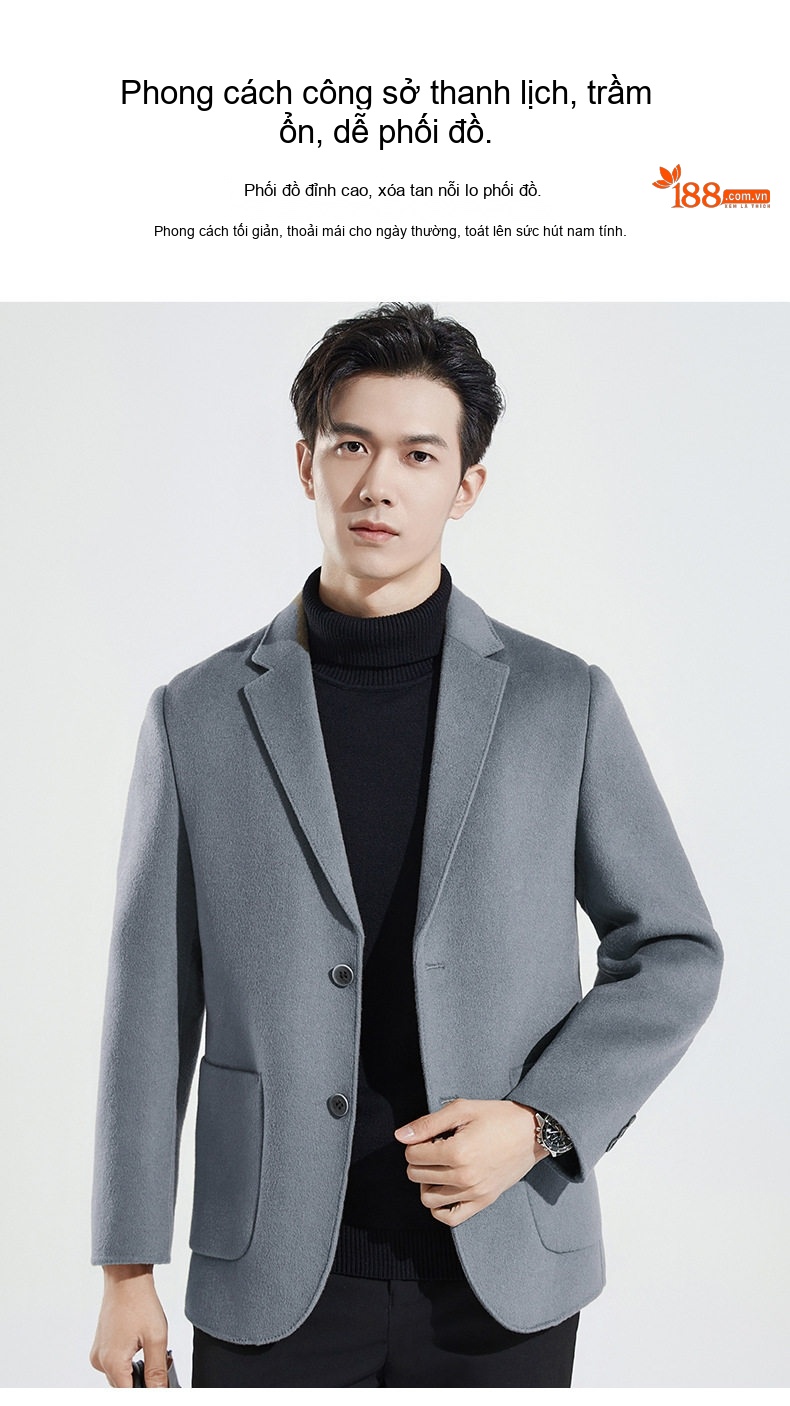 Áo Vest Nam 100% Lông Cừu Thu Đông Dáng Ôm Màu Nâu, Xám, Xanh Navy, Đen chi tiết 2