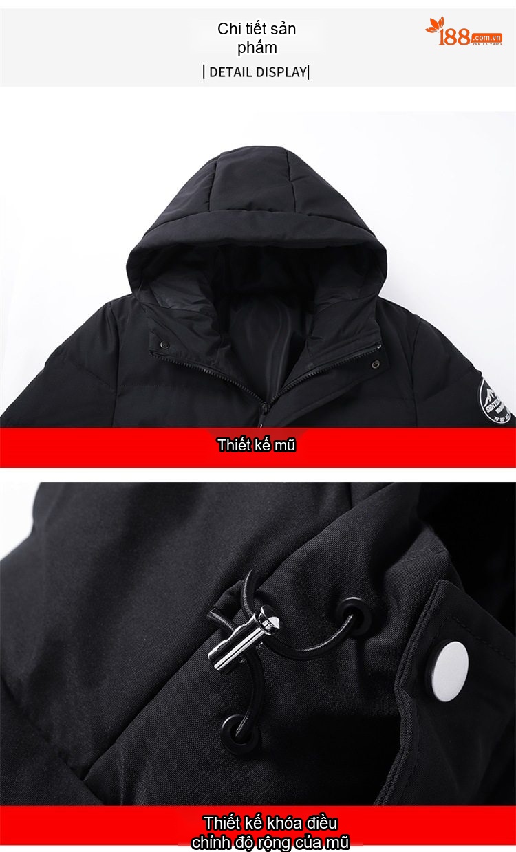 Áo Khoác Cotton Nam Dáng Dài Có Mũ Trùm Đầu Dày Dặn Giữ Ấm Phong Cách Thời Trang Màu Đen, Xanh Navy, Xanh Rêu chi tiết 24