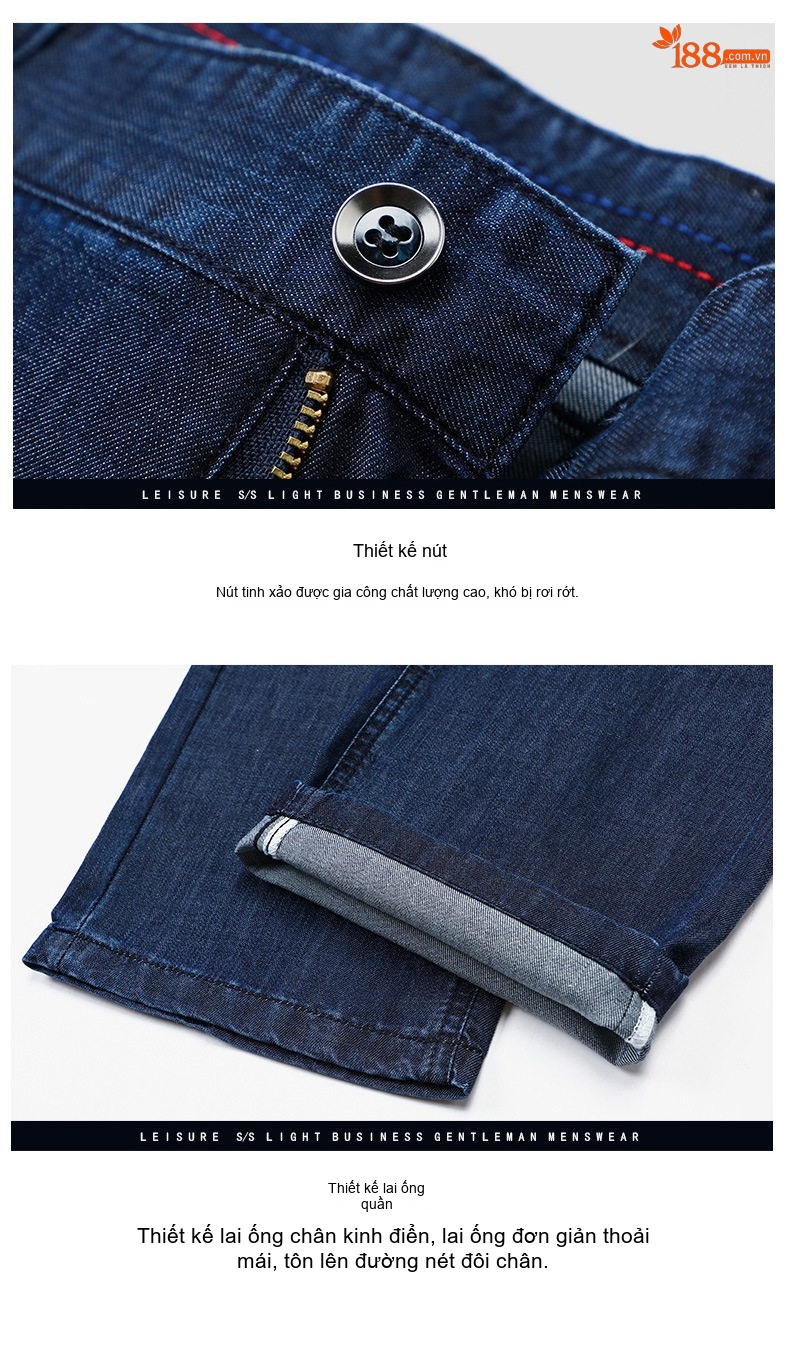 Quần Jeans Nam Ống Đứng Mỏng Co Giãn Nhẹ Thoải Mái Màu Xanh Đậm, Xanh Nhạt chi tiết 11