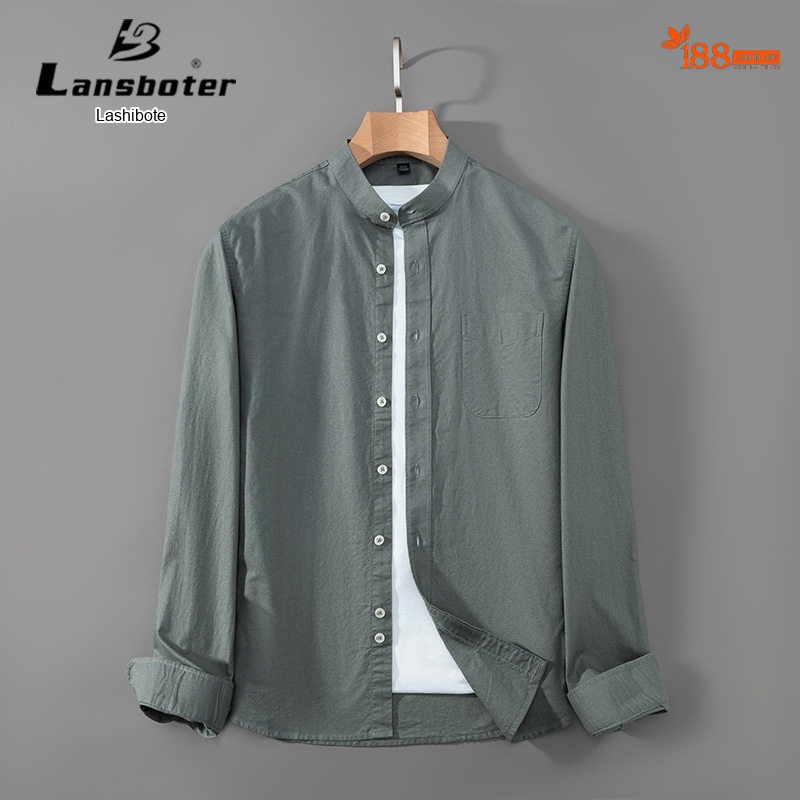 Áo Sơ Mi Nam Tay Dài Cổ Trụ Oxford Cotton Dáng Ôm Màu Vàng, Xanh Lam, Xanh Dương, Xám...