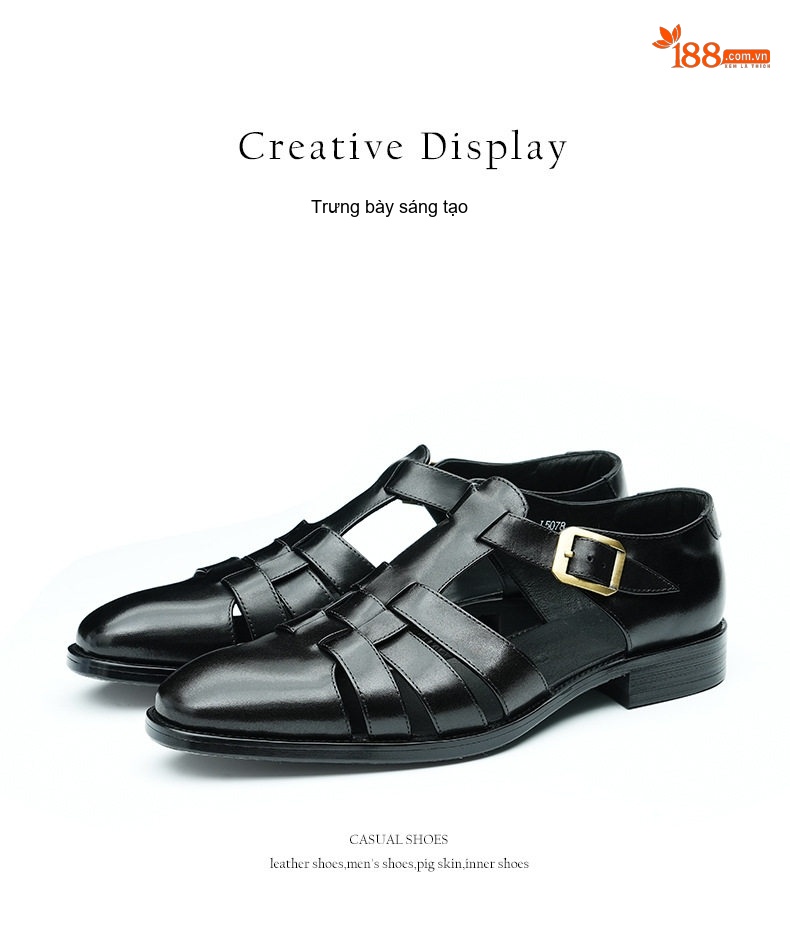 Giày Sandal Rọ Nam Da Thật Phong Cách Retro Chiều Cao Đế Khoảng 2cm Màu Đen, Nâu chi tiết 10