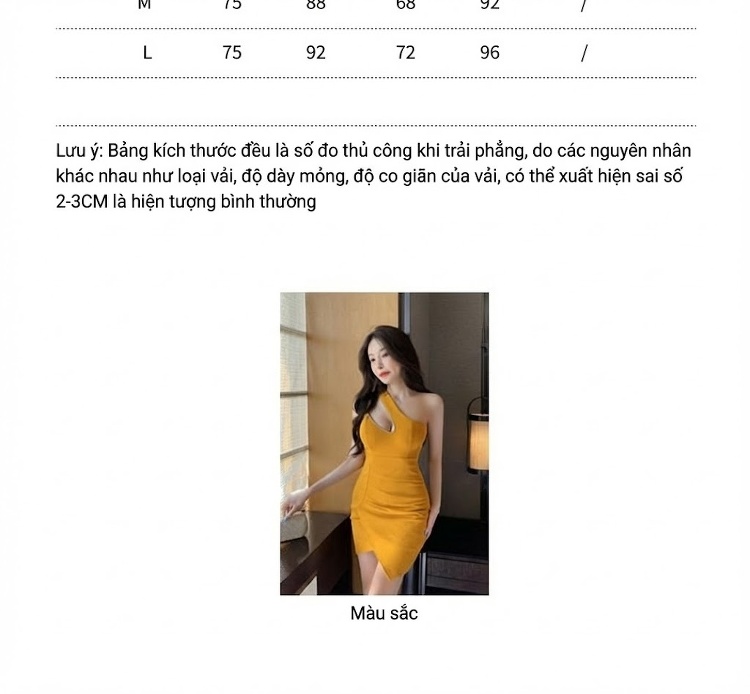 Váy Ôm Body Hở Vai Xẻ Tà Dáng Ngắn Thời Trang Màu Vàng, Đen, Trắng chi tiết 5