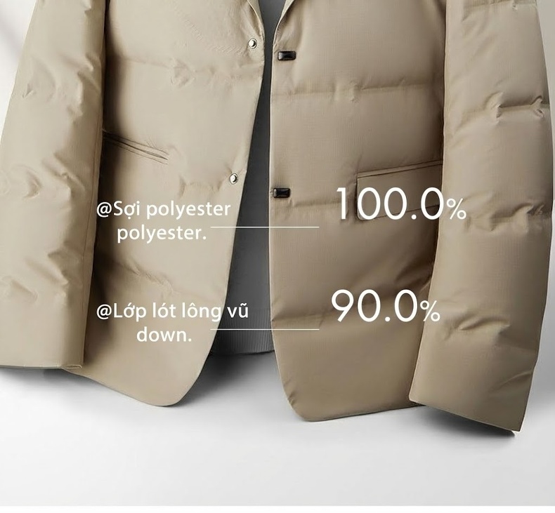 Áo Khoác Phao Nam Lông Vũ Áo Vest Cổ Áo Tháo Rời Màu Be, Đen, Xanh Navy chi tiết 3