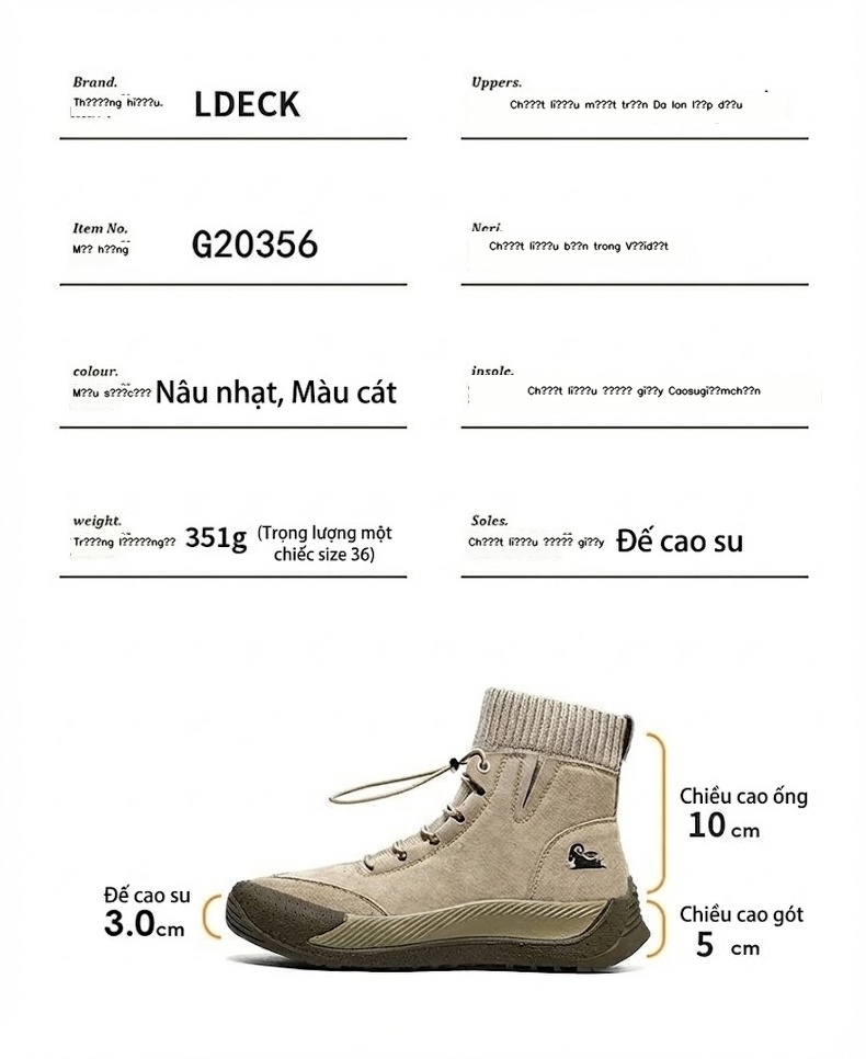 Giày Boot Nữ Da Thật Cổ Cao Chiều Cao Đế Khoảng 3cm Màu Kem chi tiết 4