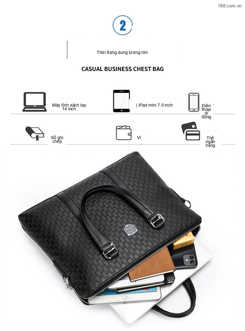 Túi Xách Tay Nam Công Sở Đựng Laptop Da Mềm Cao Cấp Màu Đen chi tiết 9
