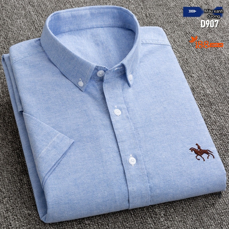 Áo Sơ Mi Ngắn Tay Nam Cotton Oxford Dáng Ôm Vừa Vặn Màu Trắng, Xám, Xanh Dương, Xanh Mint...