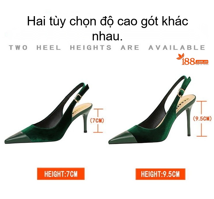 Giày Cao Gót Nữ Mũi Nhọn Hở Gót Quai Hậu Phối Nỉ Chiều Cao Đế Khoảng 7cm Màu Đỏ, Xanh, Đen chi tiết 1