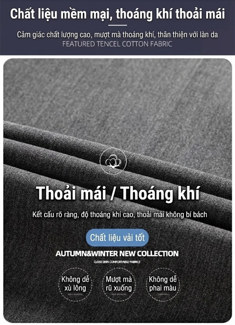 Quần Âu Nam Dáng Slimfit Vải Co Giãn Chống Nhăn Màu Đen, Xám, Xanh Navy chi tiết 2