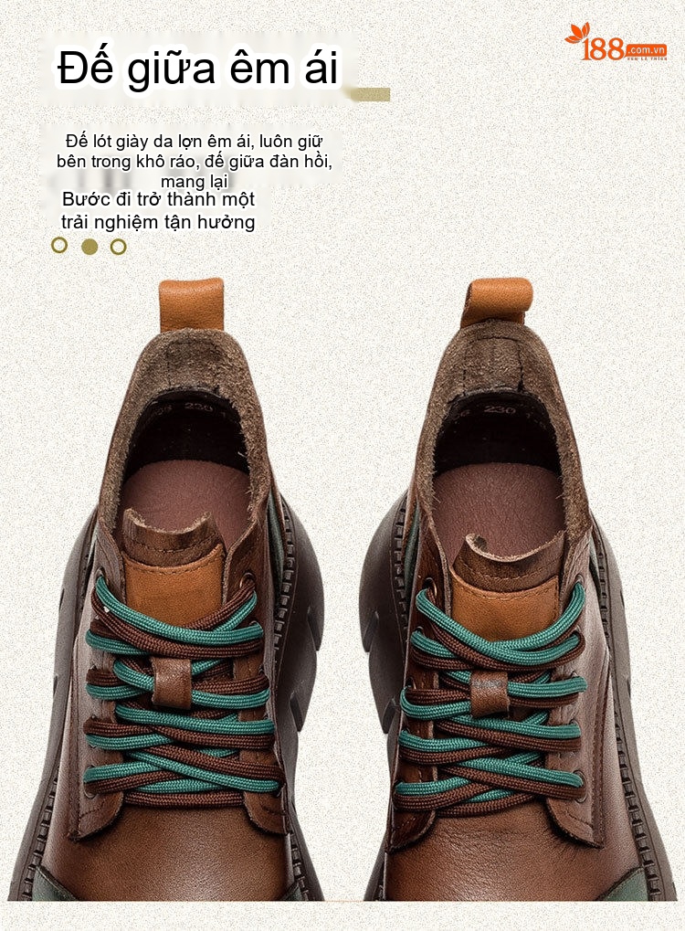 Boot Nữ Cổ Ngắn Da Bò Đế Bánh Mì Phối Màu Chiều Cao Đế Khoảng 5cm Màu Nâu, Vàng, Xanh Lá chi tiết 5
