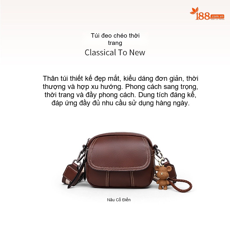Túi Đeo Chéo Nữ Da Thật Dáng Tròn Nhỏ Gọn Phong Cách Hàn Quốc Màu Nâu chi tiết 3