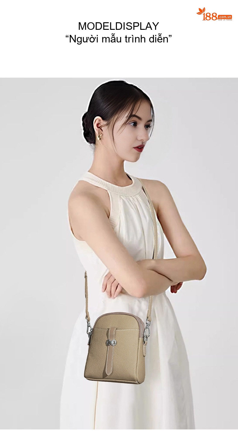 Túi Đeo Chéo Nữ Da Thật Mini Cao Cấp Màu Đen, Nâu, Be chi tiết 10