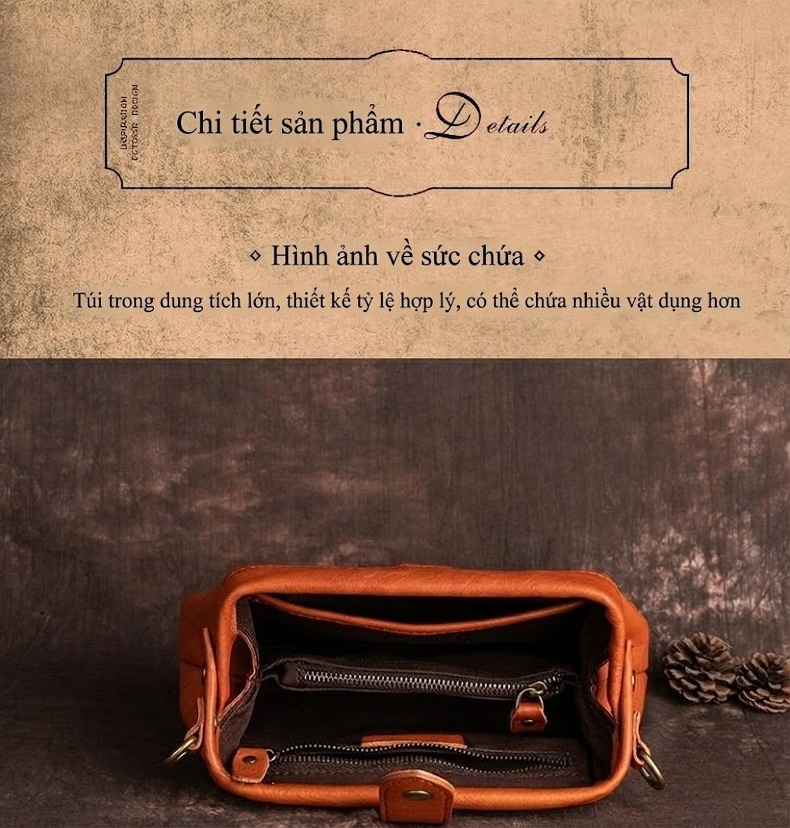 Túi Đeo Chéo Nữ Da Bò Thủ Công Vintage Dáng Nhỏ Màu Nâu, Đỏ chi tiết 11