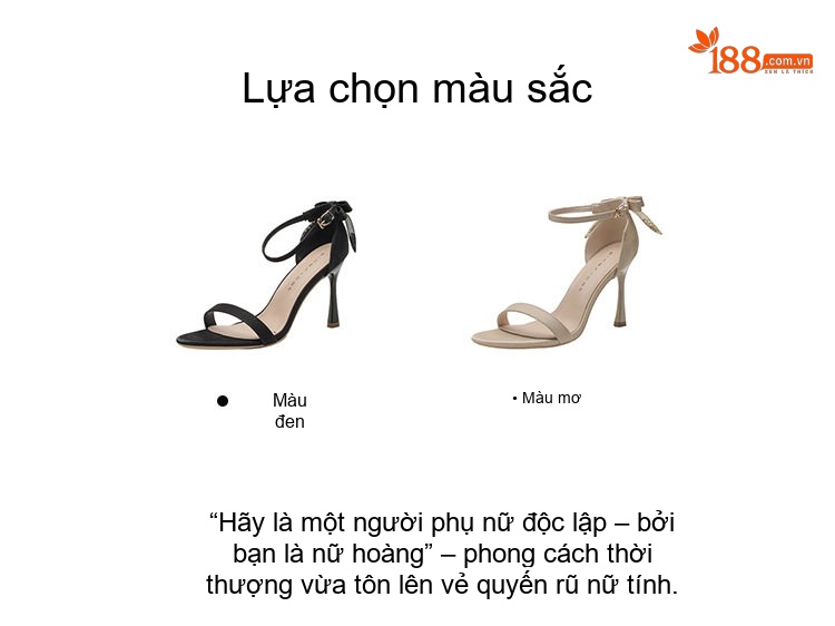 Giày Sandal Cao Gót Nữ Quai Mảnh Hở Ngón Gót Cao 8cm Màu Đen, Kem chi tiết 3
