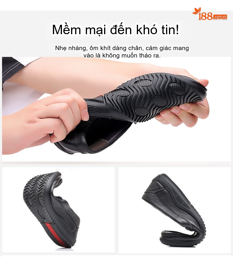 Giày Lười Nam Da Mềm Chiều Cao Đế Khoảng 2cm Màu Đen chi tiết 3