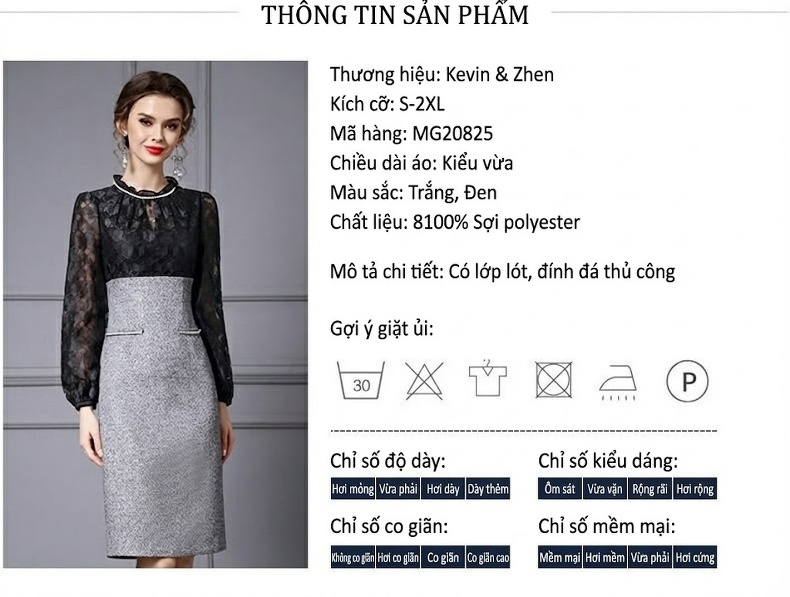 Đầm Ôm Body Nữ Lưới Ren Tay Dài Cổ Bèo Nhún Đính Đá Màu Đen, Xám chi tiết 18
