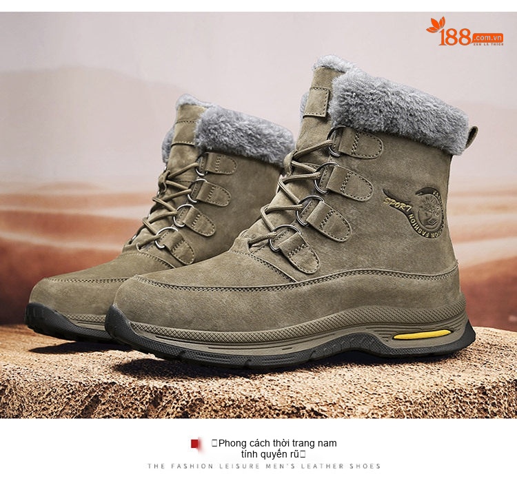 Giày Boot Nam Cổ Cao Da Mờ Lót Lông Chiều Cao Đế Khoảng 3cm Màu Đen, Xám, Xanh Rêu chi tiết 20