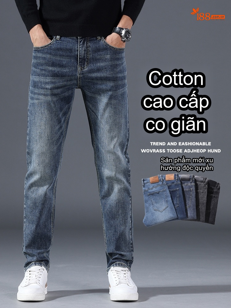 Quần Jean Nam Dáng Suông Co Giãn Thoải Mái Phong Cách Casual Màu Xanh Đen, Xanh chi tiết 9