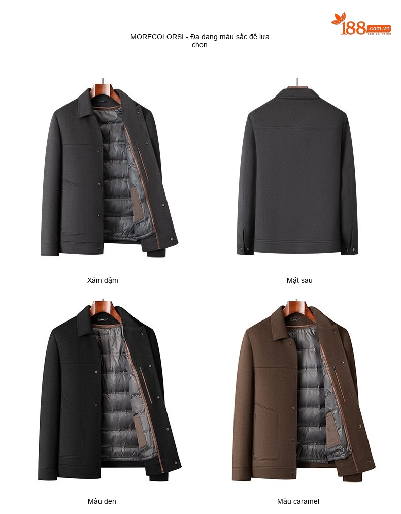 Áo Khoác Bomber Nam 100% Lông Cừu Dáng Ngắn Lót Lông Vũ Dày Dặn Màu Nâu, Đen, Xám chi tiết 14