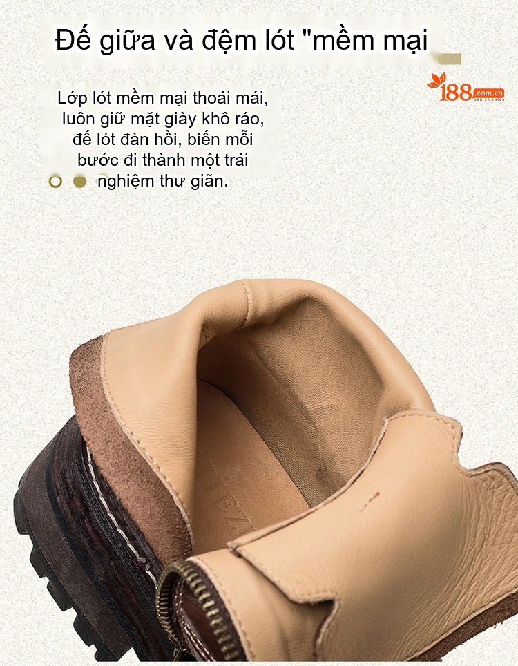 Boot Nữ Cổ Ngắn Da Bò Phong Cách Anh Quốc Chiều Cao Đế Khoảng 5cm Màu Đen, Nâu chi tiết 5