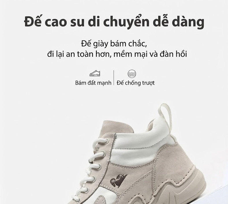 Giày Martin Nữ Cao Cổ Da Thật Size Lớn, Giày Boot Mùa Đông Thu, Giày Thể Thao Da Mờ Chiều Cao Đế Khoảng 3cm Màu Trắng, Nâu chi tiết 8