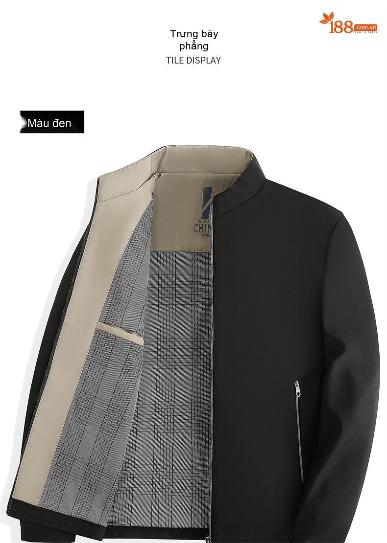 Áo Khoác Nam Cổ Trụ Dáng Suông Trung Niên Phong Cách Doanh Nhân Màu Đen, Kem, Xanh Navy chi tiết 10