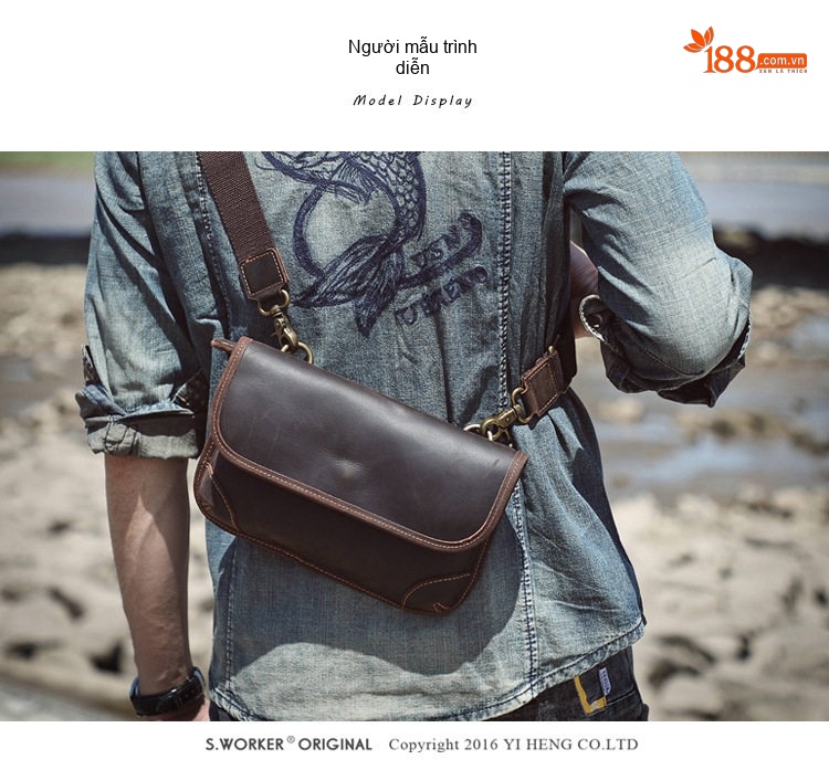 Túi Đeo Ngực/Đeo Chéo Nam Da Thật Phong Cách Casual Đựng Điện Thoại Mini Màu Nâu Đậm chi tiết 3