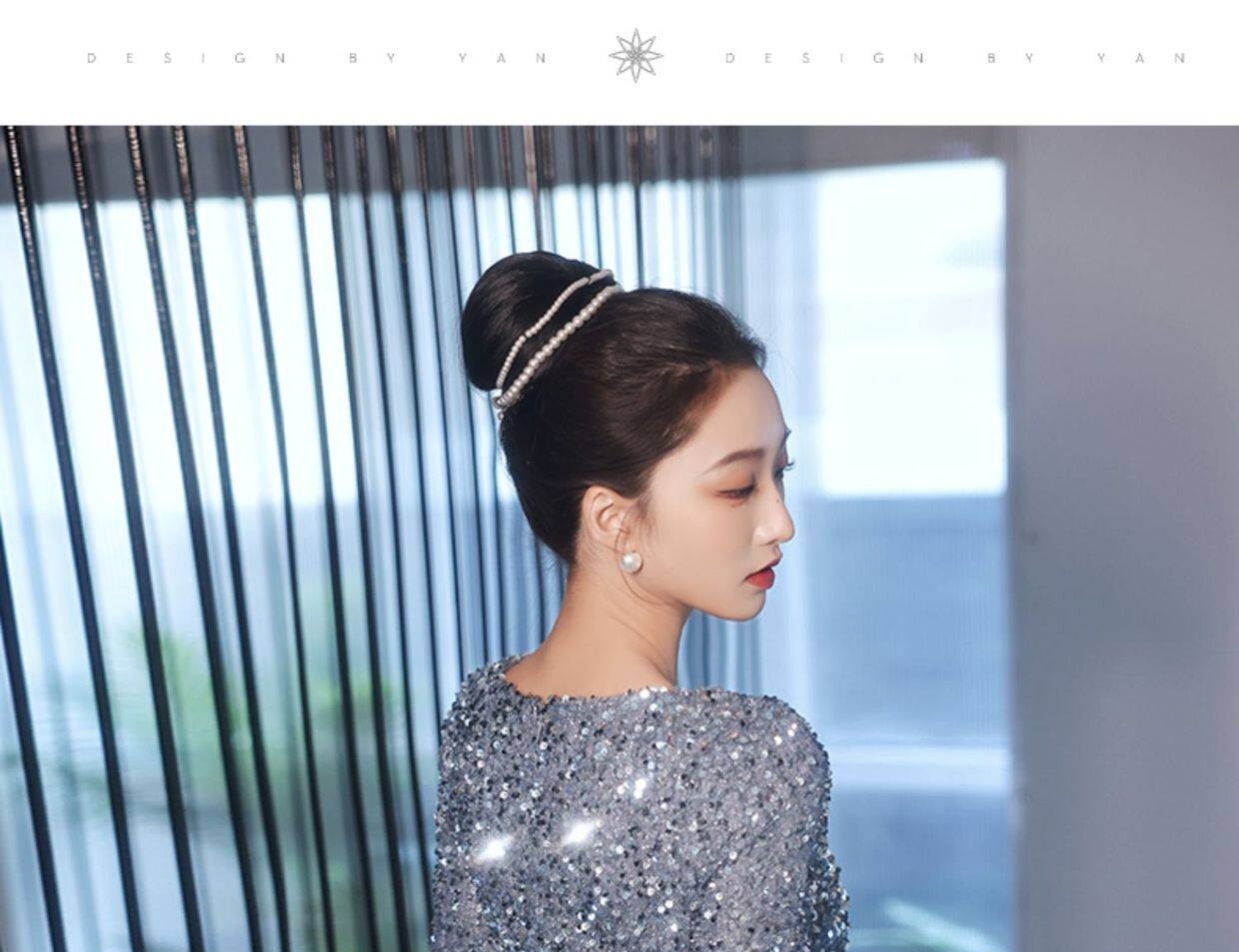 Đầm Dạ Hội Nữ Lấp Lánh Xẻ Tà Dáng Dài Tay Dài Màu Bạc, Vàng Đồng chi tiết 23