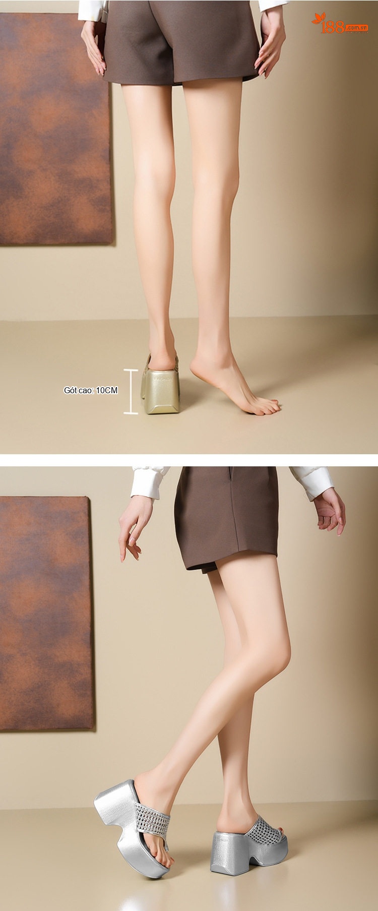 Dép Xỏ Ngón Nữ Đế Xuồng Cao 10cm Phong Cách Mùa Hè Màu Đen, Trắng, Vàng, Bạc chi tiết 3