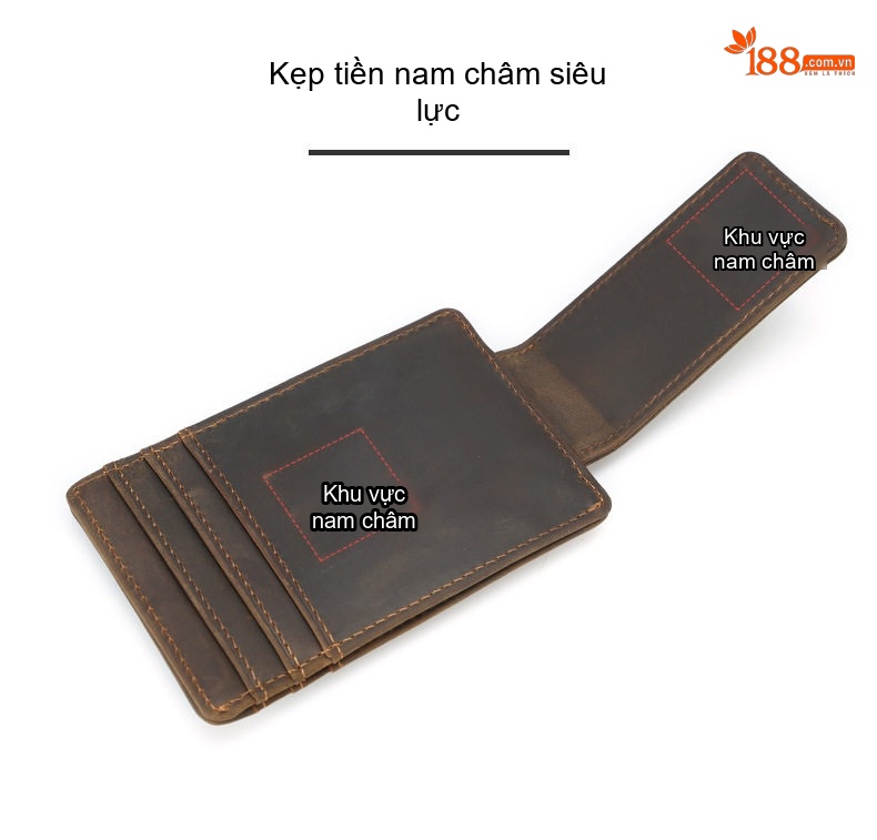 Ví Da Bò Ngắn RFID Chống Trộm Có Kẹp Tiền Màu Nâu, Đen chi tiết 5