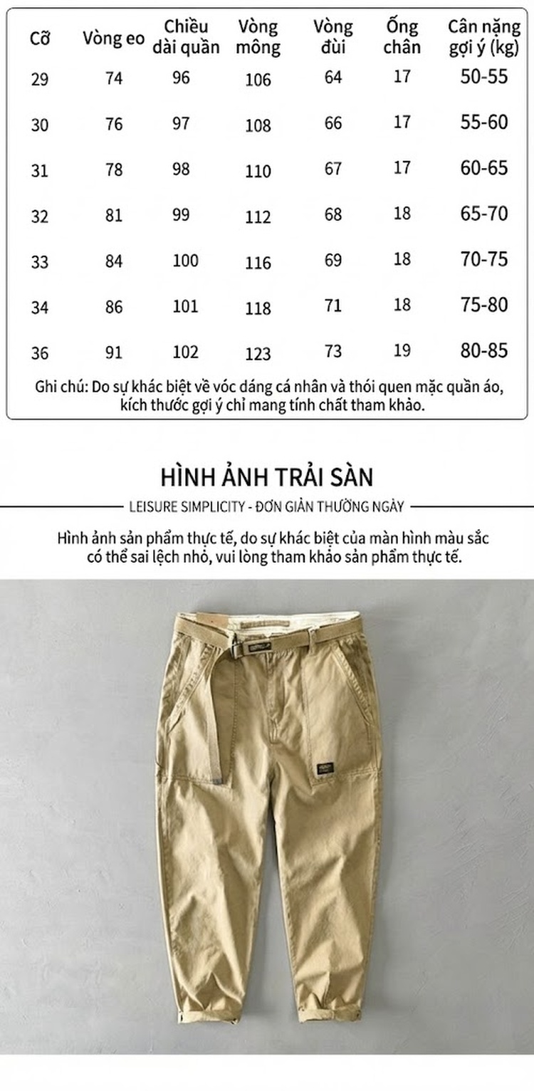 Quần Jogger Nam Cotton Ống Loe Túi Hộp Phong Cách Mỹ Màu Be, Xanh Rêu, Xám, Xanh Navy chi tiết 4