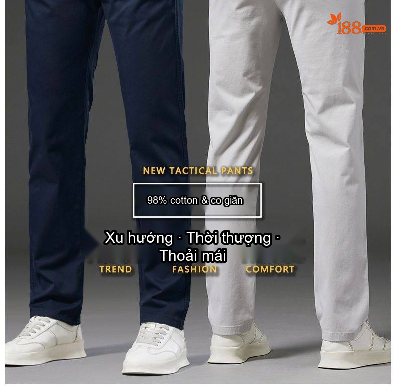 Quần Dài Cotton Nam Dáng Ôm Vừa Vặn Phong Cách Thời Trang Công Sở Màu Be chi tiết 2