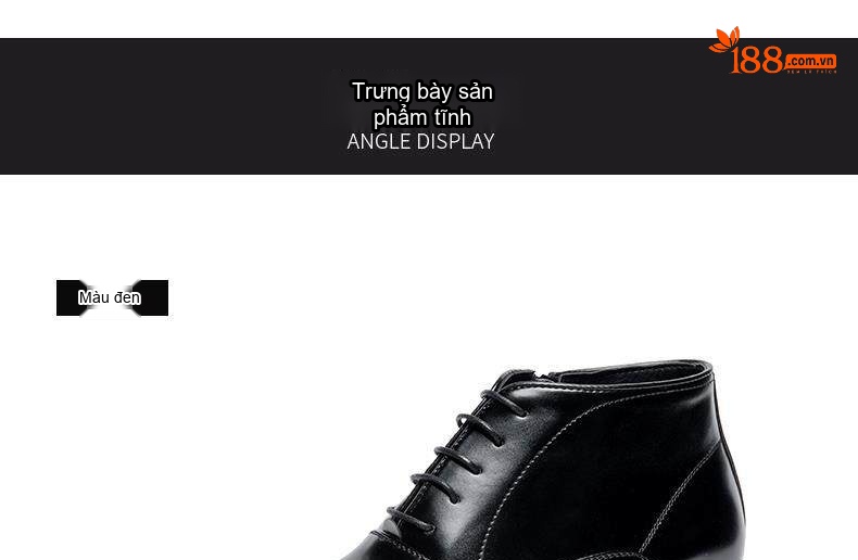 Giày Boot Martin Nam Cổ Thấp Da Bóng Chiều Cao Đế Khoảng 3cm Màu Đen chi tiết 15