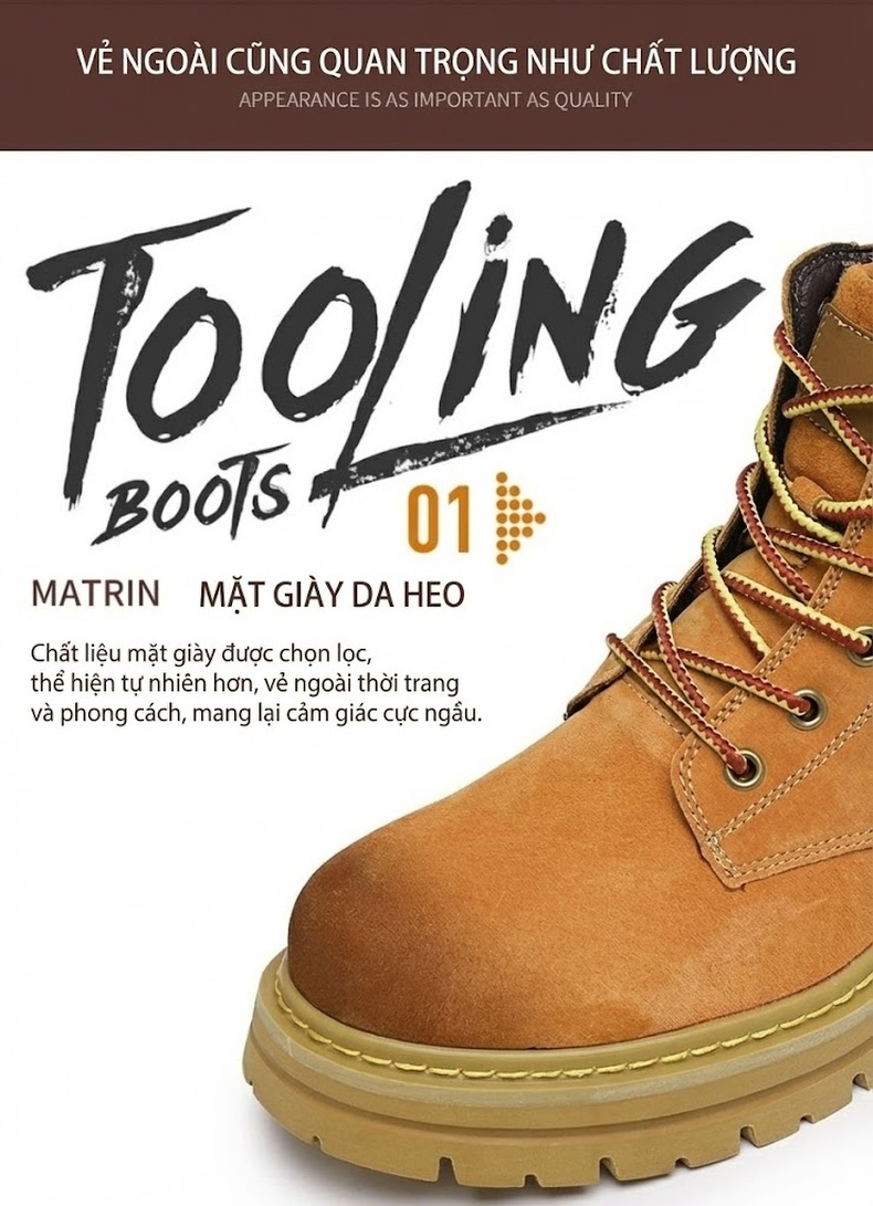 Giày Boot Cổ Cao Da Mờ Đế Dày Màu Vàng Bò Gót 5 cm chi tiết 6