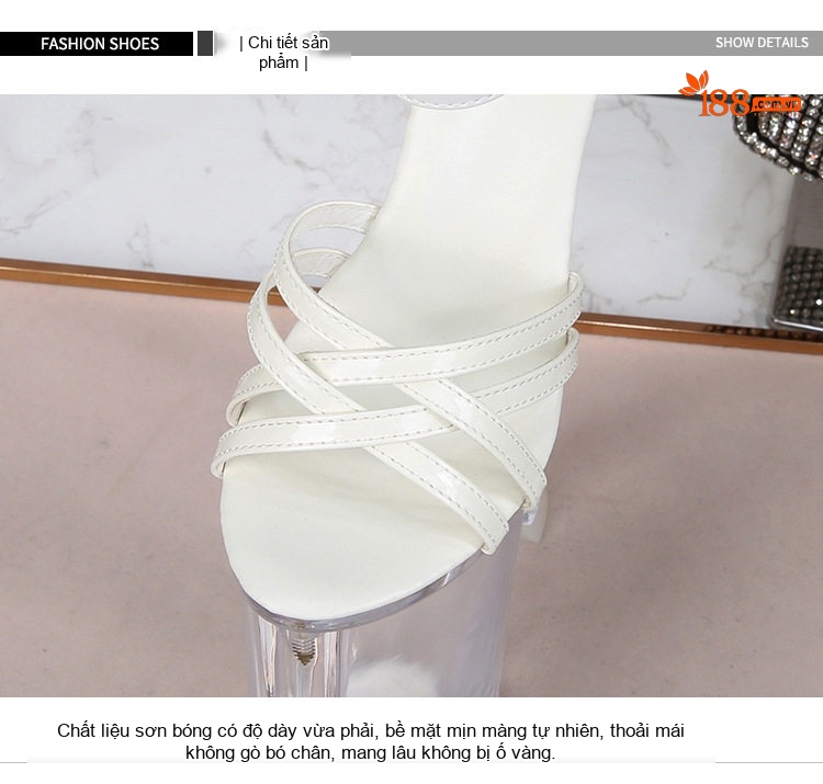 Giày Sandal Cao Gót Nữ Quai Ngang Đính Đá Gót Cao 10cm - 12cm Màu Đen, Đỏ, Hồng, Trắng... chi tiết 5