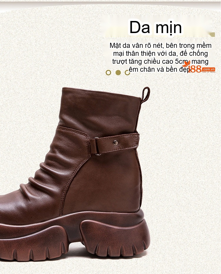 Boot Nữ Da Bóng Đế Xuồng Dày Dặn Tăng Chiều Cao Chiều Cao Đế Khoảng 8cm Màu Đen, Nâu chi tiết 4