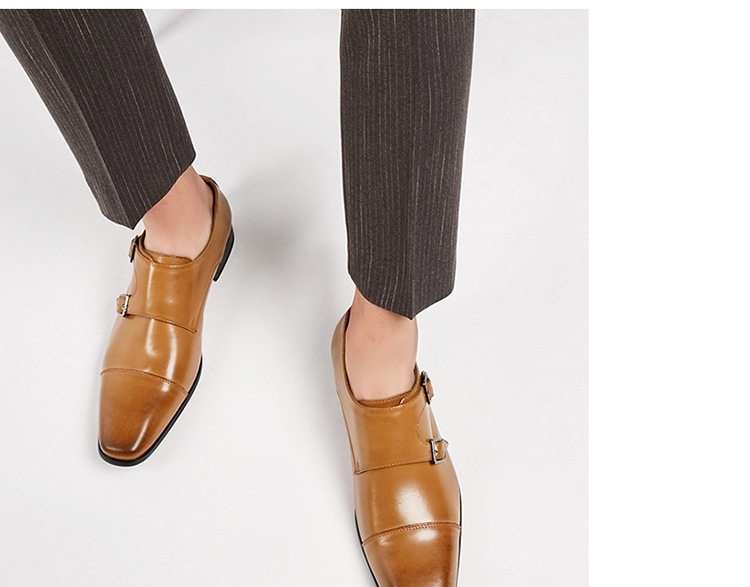 Giày Tây Monk Strap Nam Da Thật Chiều Cao Đế Khoảng 3cm Màu Đen, Nâu chi tiết 13