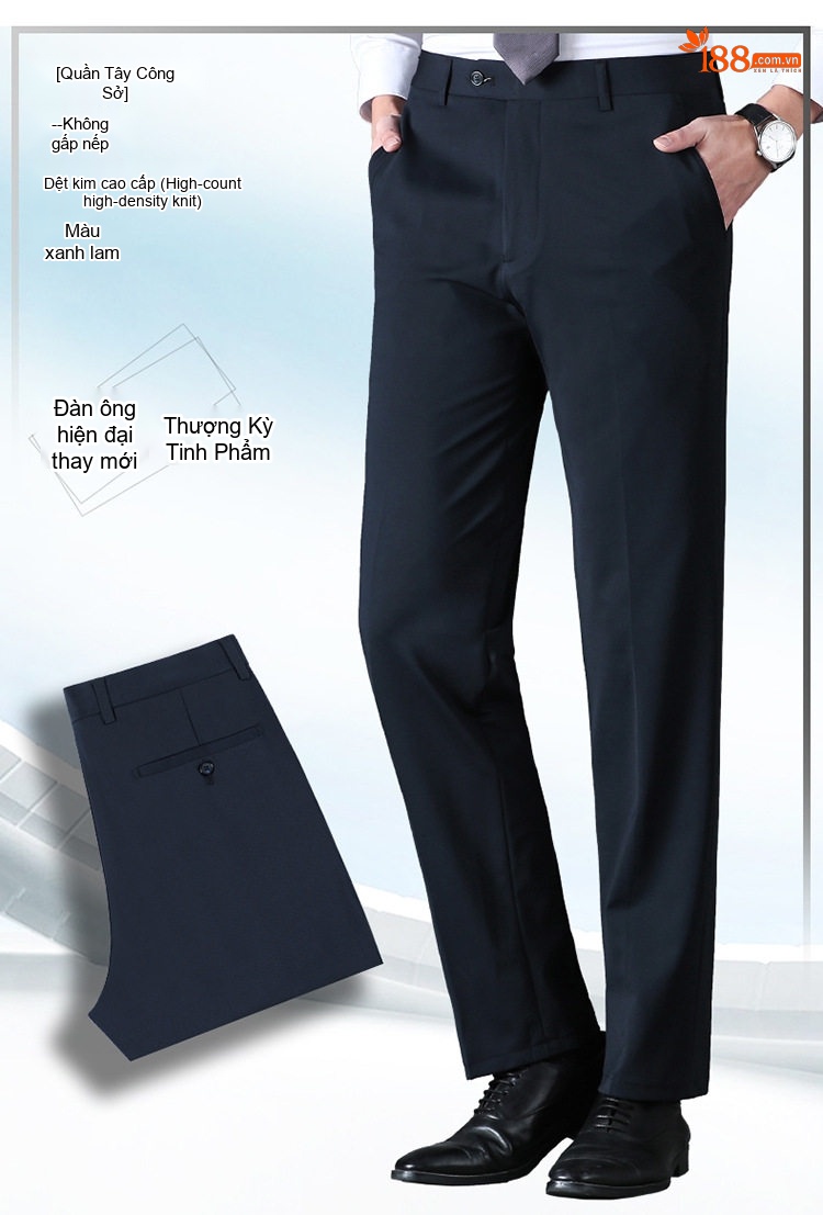 Quần Tây Nam Ống Đứng Silk Wool Chống Nhăn Màu Đen chi tiết 1