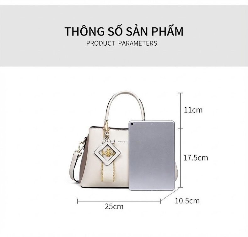 Túi Xách Tay Nữ Da Thật Cao Cấp Phong Cách Quý Phái Màu Trắng, Nâu chi tiết 7