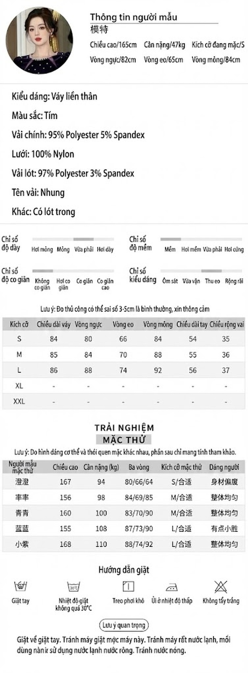 Váy liền thân Nữ Nhung Gân Thiết Kế Đính Cườm Ôm Dáng Bèo Nhún Màu Tím chi tiết 2