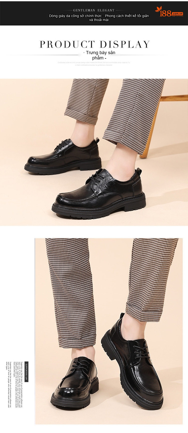 Giày Tây Buộc Dây Nam Da Thật Chiều Cao Đế Khoảng 4cm Màu Đen chi tiết 10