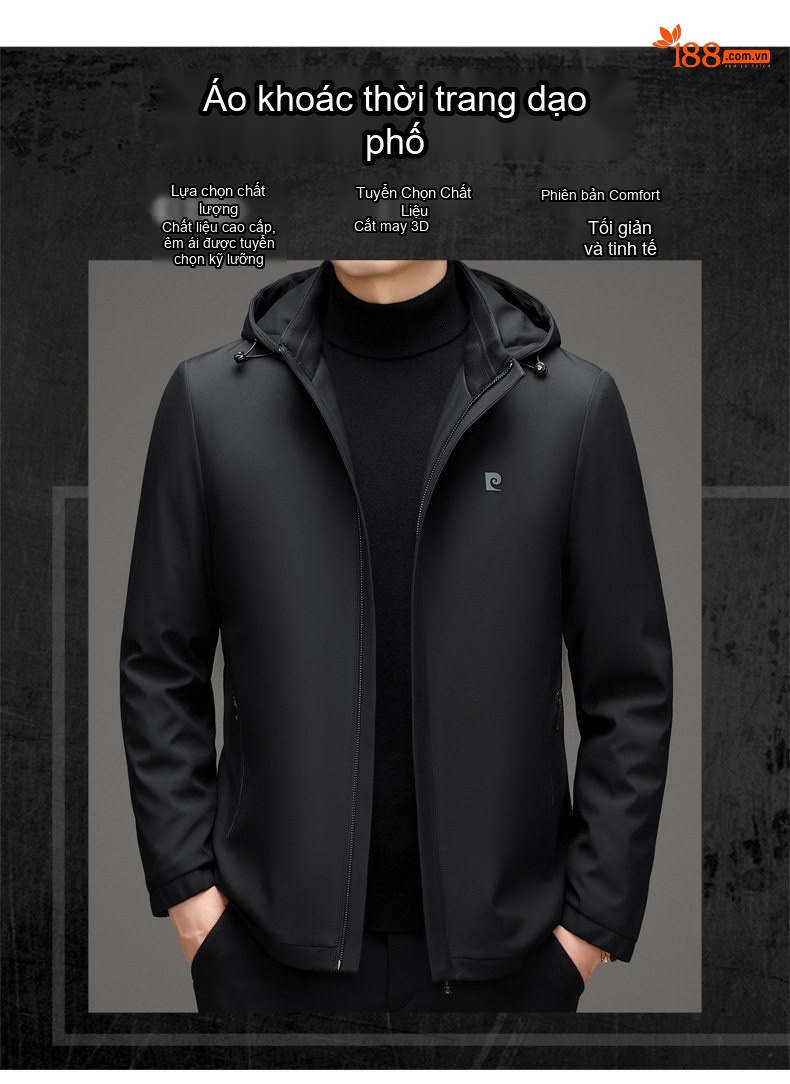 Áo Khoác Parka Nam Dáng Ôm Có Mũ Trùm Đầu Giữ Ấm Lót Lông Màu Đen, Xanh Navy chi tiết 1
