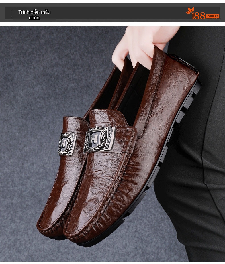 Giày Lười Nam Da Bò Vân Cá Sấu Chiều Cao Đế Khoảng 2cm Màu Đen, Nâu chi tiết 16